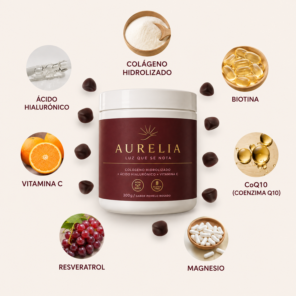 AURELIA Collagen+ | Colágeno Hidrolizado con 7 Activos | 300gr